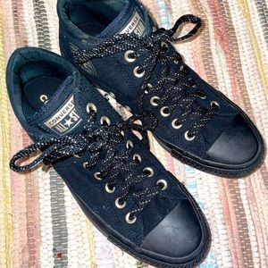 Converse Chuck Taylor All Star Big Eyelets High Black Gold Hightops Size 9